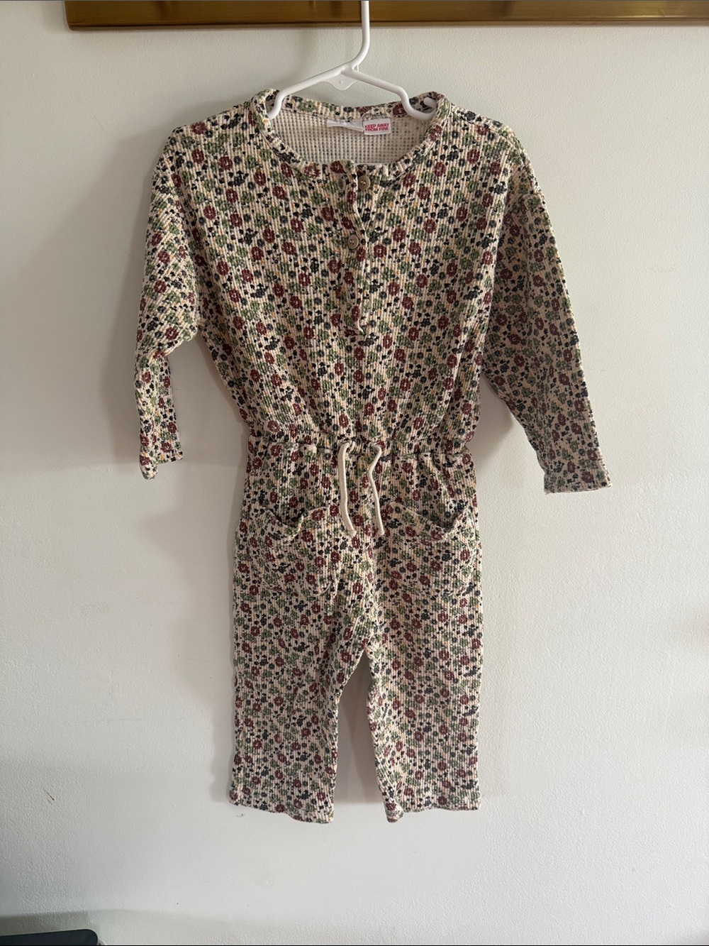 Zara 18-24m Cream Waffle Knit Top with Burgundy, Green & Mustard Floral Print